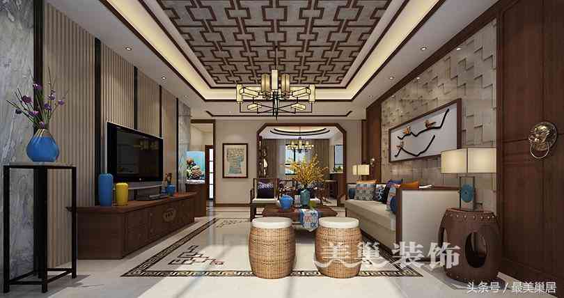 美巢山頂御景園188平裝修樣板間 當躍層洋房遇上中式擺件展示柜