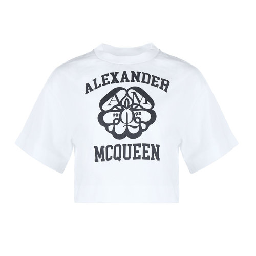 Alexander McQueen/亞歷山大麥昆22春夏字母徽標(biāo)棉質(zhì)寬松女士短袖T恤687636QZAEZ