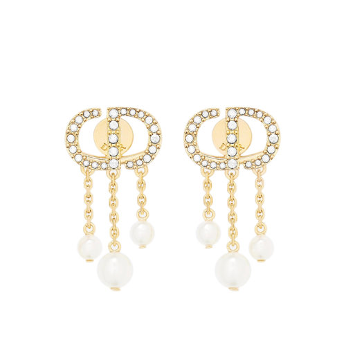 DIOR/迪奧 PETIT CD系列 鍍金金屬CD鑲嵌白色水晶樹脂珍珠優(yōu)雅精致耳墜E1549PTCCY_D301