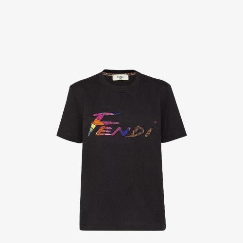  FENDI芬迪 22年秋冬 女士 短袖T恤 黑色棉質(zhì)T恤 FS7254AJXGF0GME
