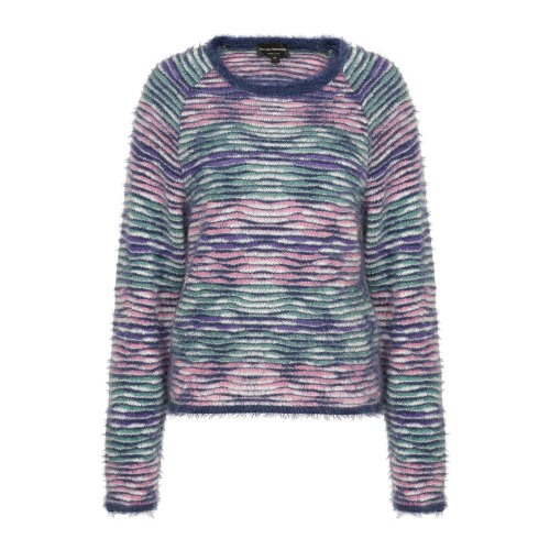 Emporio Armani/安普里奧阿瑪尼 粉/綠/藍 女士圓領插肩條紋裝飾馬海毛毛衣 6G2MWG-2M30Z-F994