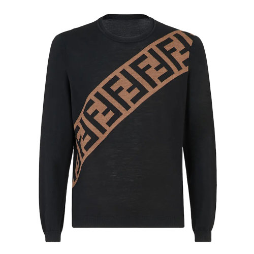 FENDI/芬迪  男士黑色羊毛FF圖案斜帶毛衣FZZ426A4XHF0QA1