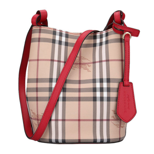 BURBERRY/博柏利 女士棕色格紋涂層帆布配皮經(jīng)典奔馬徽標(biāo)印花裝飾單肩包斜挎包女包 4057157