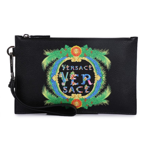 VERSACE/范思哲 男士 黑色牛皮印花圖案手拿包 DP84725 DVSIG D41MP HJH0015X