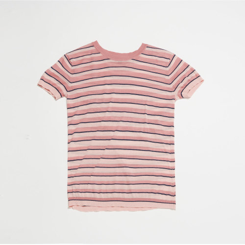 SHOKAY/繡嘉 彩色細(xì)條紋針織T恤 女士短袖T恤