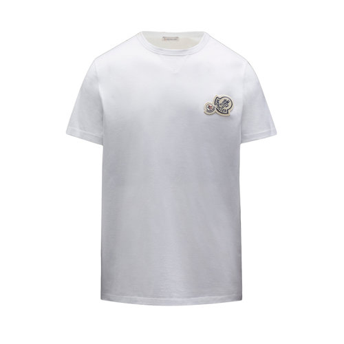 Moncler/蒙克萊 22年秋冬新款 男士光學(xué)白色純棉Logo貼片短袖T恤H20918C000268390Y001