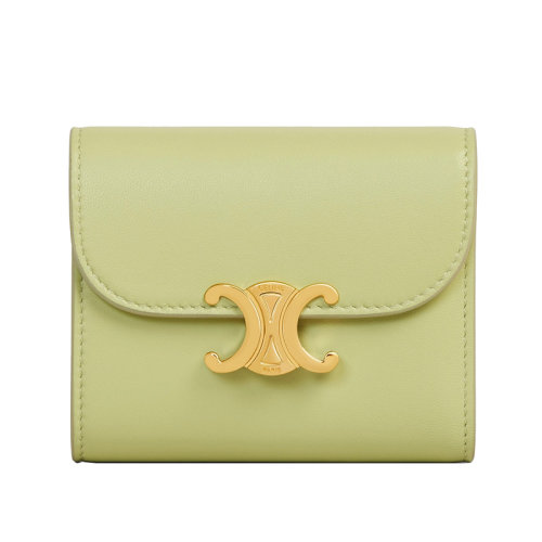 CELINE/賽琳 22春夏新款TRIOMPHE系列 女士青玉色牛皮革金扣折疊錢包 10D783DPV.15LJ