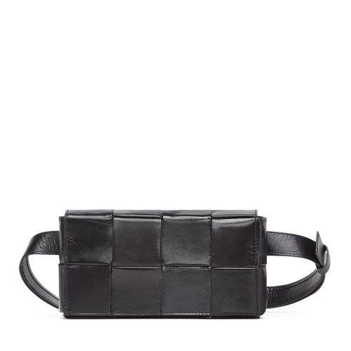Bottega Veneta/葆蝶家 CASSETTE系列 男士迷你黑色小牛皮雙磁扣腰包651053VCQ728803