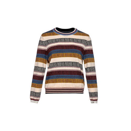 HUI/卉 女士針織衫/毛衣2020秋季新品撞色橫條紋提花毛衫圓領(lǐng)復(fù)古風(fēng)設(shè)計(jì)