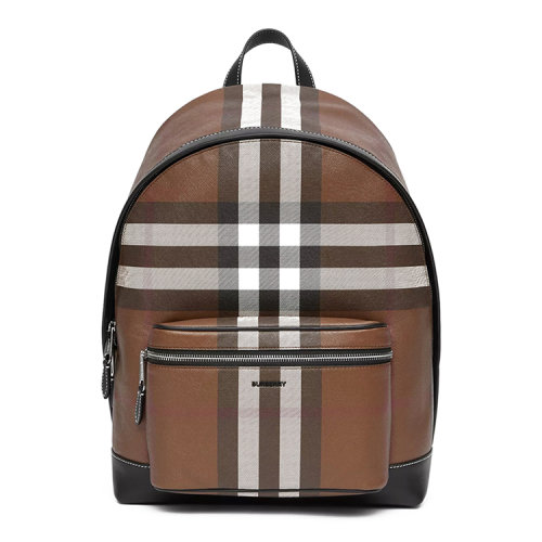 BURBERRY/博柏利 男士深樺木棕帆布配皮經(jīng)典格紋字母徽標裝飾拉鏈開合雙肩包手提包電腦包背包男包 8036549