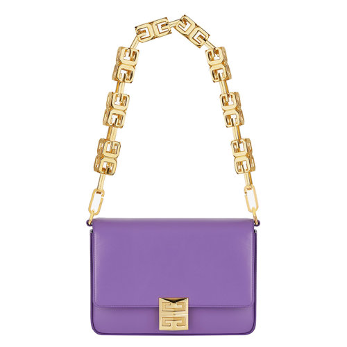 Givenchy/紀(jì)梵希 22新款 女士中號(hào)紫色小牛皮翻蓋金屬磁扣開(kāi)合拆卸方型鏈?zhǔn)郊鐜Ы鹕椕娼饘賶夯ㄗ帜笜?biāo)志單肩斜挎包BB50LYB15T-520