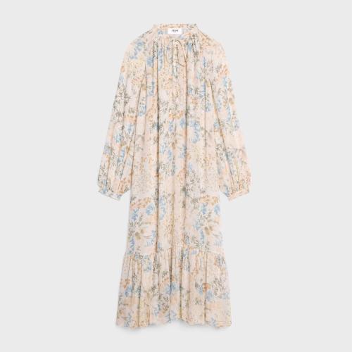  CELINE賽琳思琳 22年秋冬 女士 連衣裙 桑蠶絲喬其紗民族風(fēng)連衣裙 2R92C386P.11BT