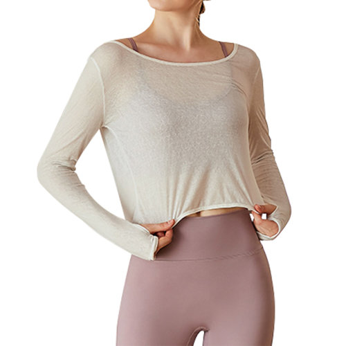 GeleiStory/GeleiStory 綁帶運(yùn)動背心女速干跑步健身上衣長袖瑜伽服美背外搭罩衫寬松外穿女裝＞女士T恤＞女士長袖T恤