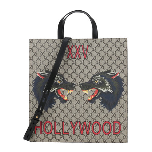 GUCCI/古馳 男女同款中性款烏木色皮革印花手提包單肩包斜挎包女包 450950-9HVAT-8697