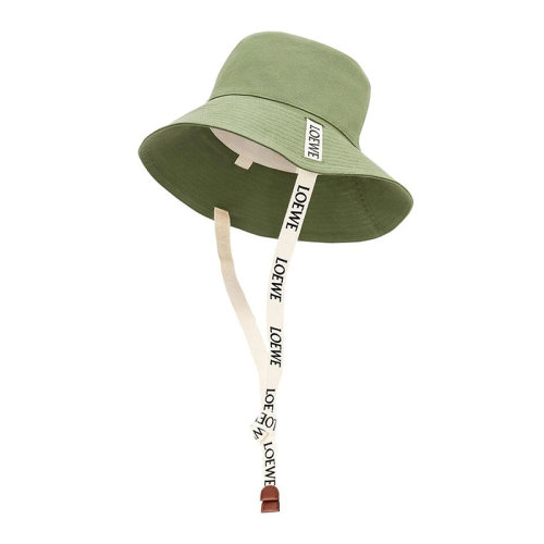 LOEWE/羅意威 22年春夏新款 女士綠色帆布和牛皮革L(fēng)ogo印花系帶漁夫帽K820HF1X24-4100