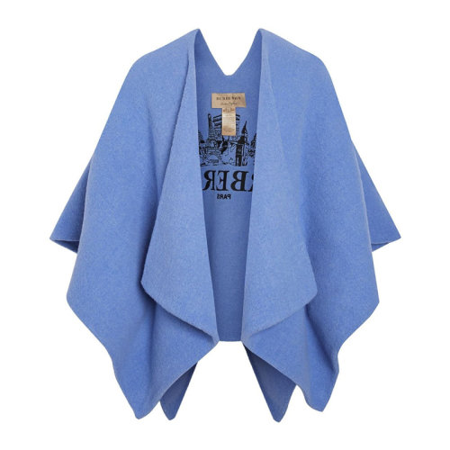 BURBERRY/博柏利 女士藍(lán)色羊毛字母徽標(biāo)天際線刺繡斗篷披肩 4076325