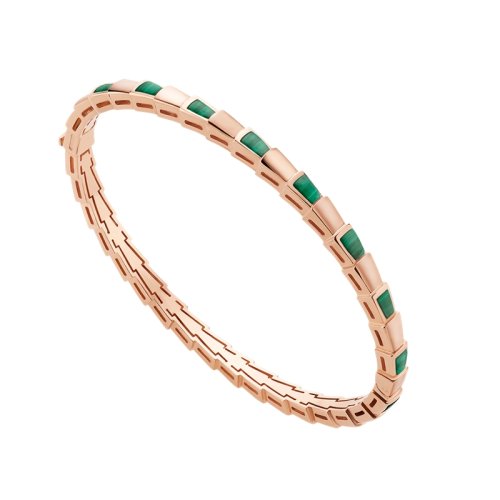 BVLGARI/寶格麗 經(jīng)典款18K金玫瑰金鑲孔雀石 蛇形手鐲 356518