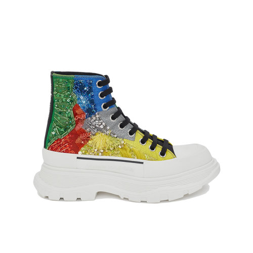 Alexander McQueen/亞歷山大麥昆 22年秋冬新款 Tread Slick系列 女士多色純棉蘑菇圖案高幫運(yùn)動鞋720870W4TGG1512