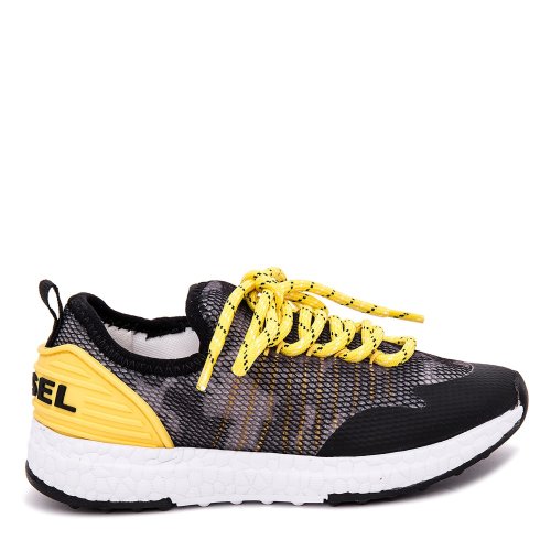 【米蘭倉速發(fā)】 DIESEL/迪賽 圓頭 檸檬黃撞色 黑色網面 透氣 輕便 牛皮內里 幼兒 休閑 運動鞋男童