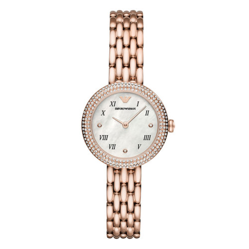 Emporio Armani/安普里奧阿瑪尼 Rose玫瑰小圓盤(pán)滿(mǎn)鉆個(gè)性休閑鋼帶歐美表女士腕表 生日禮物送女友 AR11355
