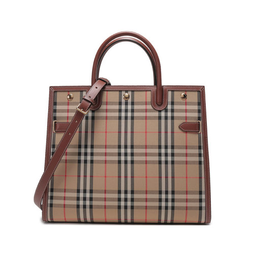BURBERRY/博柏利  女士織物配皮Title-中號(hào)泰爾勒手提單肩斜挎包Vintage格紋 80246851