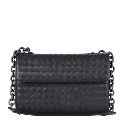 Bottega Veneta/葆蝶家 BV 女士黑色編織牛皮單肩包斜挎包女包 354756-V0016-8175