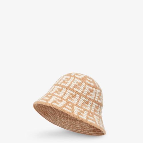  FENDI芬迪 22年秋冬 女士 帽子 米色FF提花羊絨鐘形帽 FXQ922ALSQF0QB8