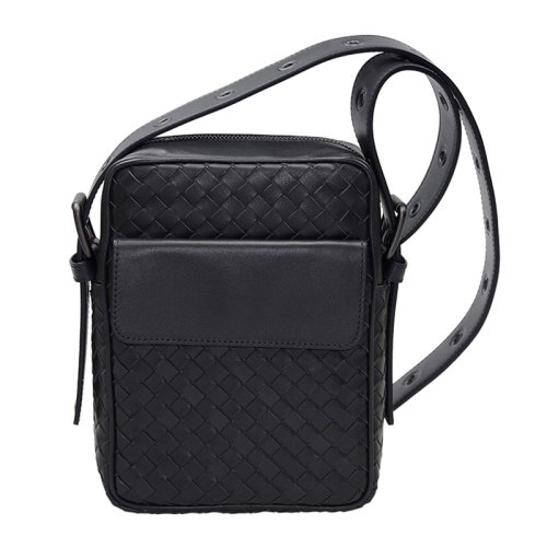 Bottega Veneta/葆蝶家 男士純色編織牛皮拉鏈開合單肩包斜挎包郵差包信使包男包 163313-V4651 多色可選