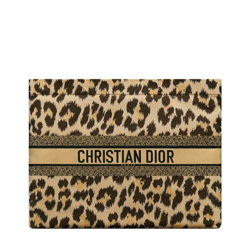 DIOR/迪奧  DIORTRAVEL系列 女士米色拼色Mizza圖案豹紋技術面料拉鏈手拿包S5440SLNC_M1M7
