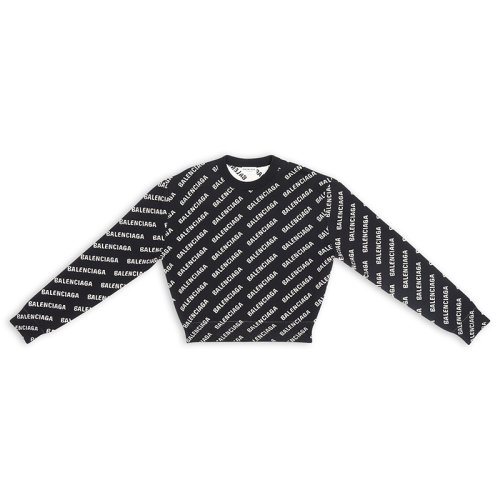 Balenciaga/巴黎世家 22年秋冬新款 女士黑色棉混紡飾有白色針織LOGO圖案圓領(lǐng)長(zhǎng)袖毛衣694255T32331070