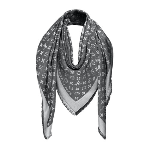  Louis Vuitton/路易威登 經(jīng)典款 女士黑灰色真絲羊毛混紡牛仔圍巾披肩M71378