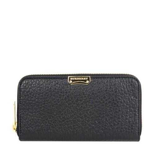 BURBERRY/博柏利 女士真皮黑色長款拉鏈錢夾錢包手拿包女包 3930674