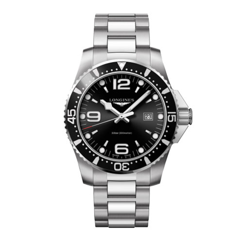 LONGINES/浪琴 康卡斯?jié)撍盗?石英表黑盤鋼鏈男表44毫米L3.840.4.56.6