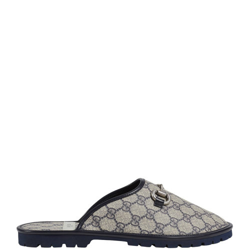 GUCCI/古馳 22年春夏新款 男士藍(lán)色/米色老花帆布飾馬銜扣拖鞋69424996G604073