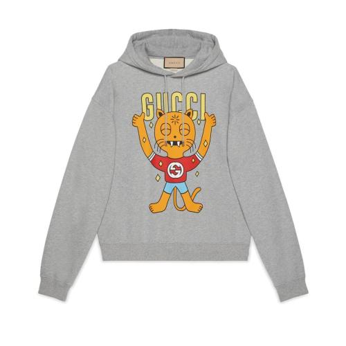  GUCCI古馳 22年秋冬 男士 Gucci小貓印花兜帽棉質(zhì)衛(wèi)衣 700120 XJEIV 1093