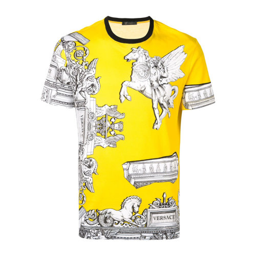 VERSACE 范思哲 男士 服裝  黃色圓領(lǐng)印花短袖T恤  男士短袖T恤
