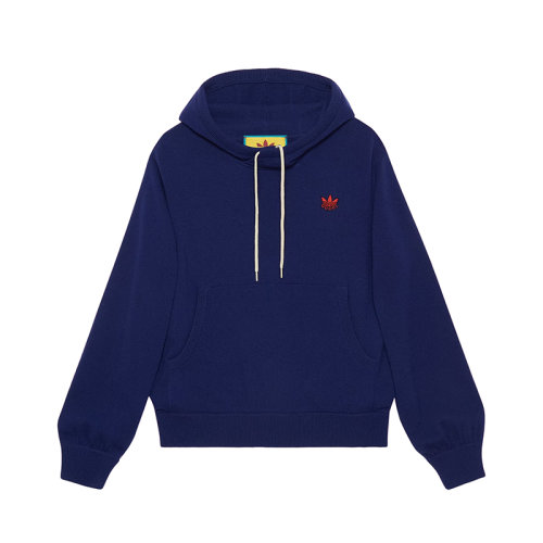 GUCCI/古馳 22年秋冬新款 adidas聯(lián)名系列 男士深藍(lán)色純羊毛連帽衫衛(wèi)衣700446XKCH84330