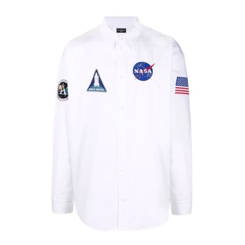 Balenciaga/巴黎世家 男士白色棉質(zhì)徽標(biāo)襯衫 663076TYB189000