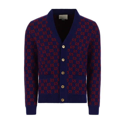 GUCCI/古馳 20年秋冬 GG羊毛開(kāi)衫 男性 藍(lán)色 男士針織衫/毛衣 597724_XKA4R_4175