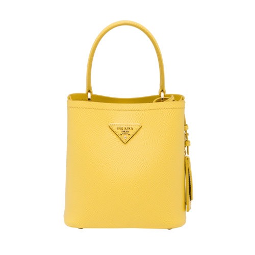 PRADA/普拉達(dá) 22新款 Panier系列 女士小號陽光黃saffiano皮革金色徽標(biāo)磁扣拆卸肩帶皮革手柄單肩手提斜挎包1BA217_2ERX_F0377_V_OOO