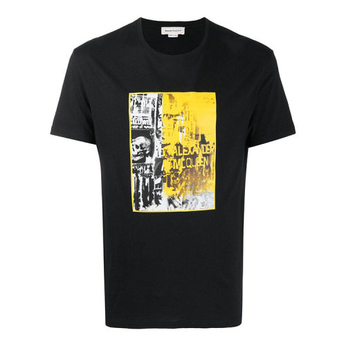 Alexander McQueen/亞歷山大麥昆  男裝 圖案裝飾 男士黑色棉質(zhì)時(shí)尚圓領(lǐng)春夏短袖T恤 649877QQZ570901