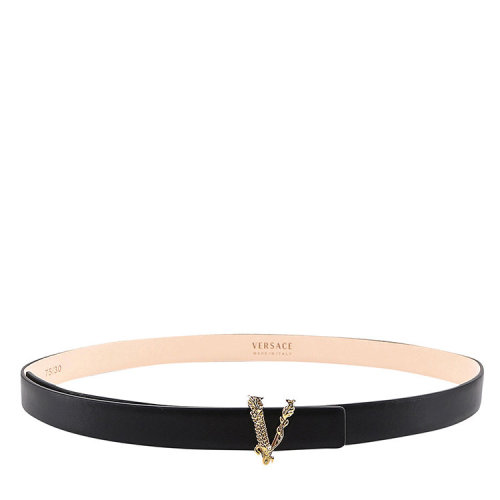 VERSACE/范思哲  女士黑色皮革時尚百搭V字標(biāo)志皮帶腰帶  DCDH630-DV3T-KVO41