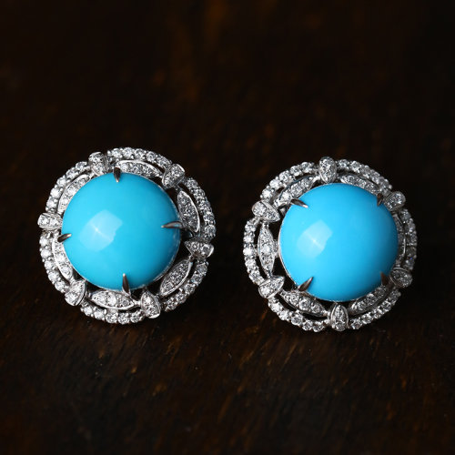 ZHUGONG/珠宮【新品美人松】美國睡美人原礦無優(yōu)化綠松耳釘意大利工藝設(shè)計(jì)