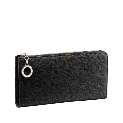 BVLGARI/寶格麗  BVLGARI BVLGARI系列 女士黑色粒面小牛皮徽標(biāo)拉環(huán)拉鏈錢包280065