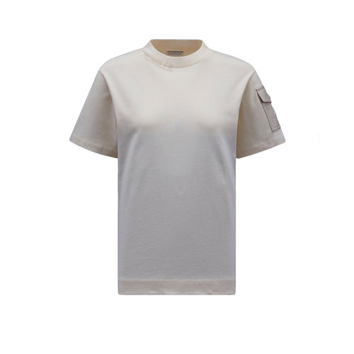 Moncler/蒙克萊 22年秋冬新款 女士珍珠象牙色棉質(zhì)飾絎縫尼龍袖袋短袖T恤H20938C00003829HP213