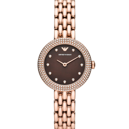 Emporio Armani/安普里奧阿瑪尼 Rose小圓盤滿鉆玫瑰金色歐美表鋼制表帶 生日禮物送女友 AR11418