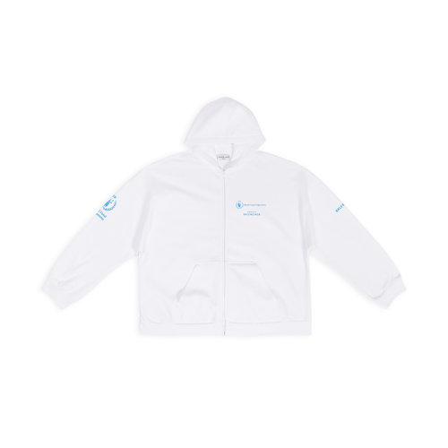 Balenciaga/巴黎世家 22年秋冬新款 WFP系列 女士白色純棉中重抓絨寬松拉鏈連帽衛(wèi)衣外套674728TMVL19086