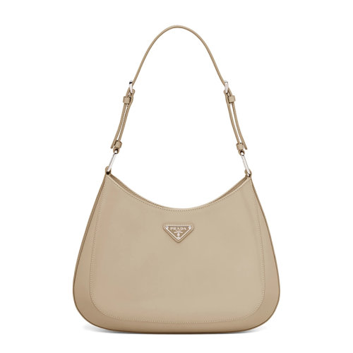PRADA/普拉達 Cleo系列 女士沙漠米色拉絲皮革磁扣三角金屬徽標單肩斜挎包1BC156_ZO6_F0F24_V_HOO