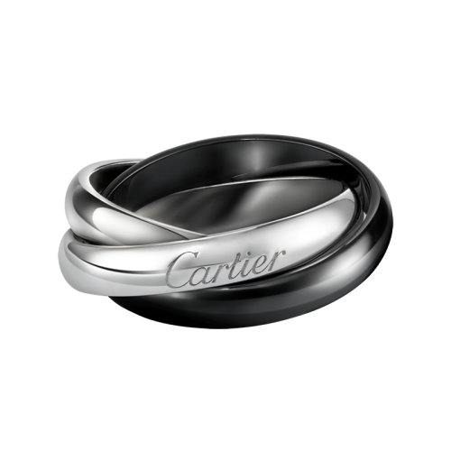CARTIER/卡地亞 TRINITY系列 18K金白金與黑色陶瓷三環(huán)戒指  B4095600