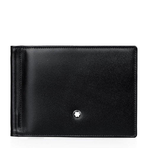 MontBlanc/萬寶龍 大班系列 男士黑色牛皮6片格配金屬票夾錢夾短款折疊錢包 5525